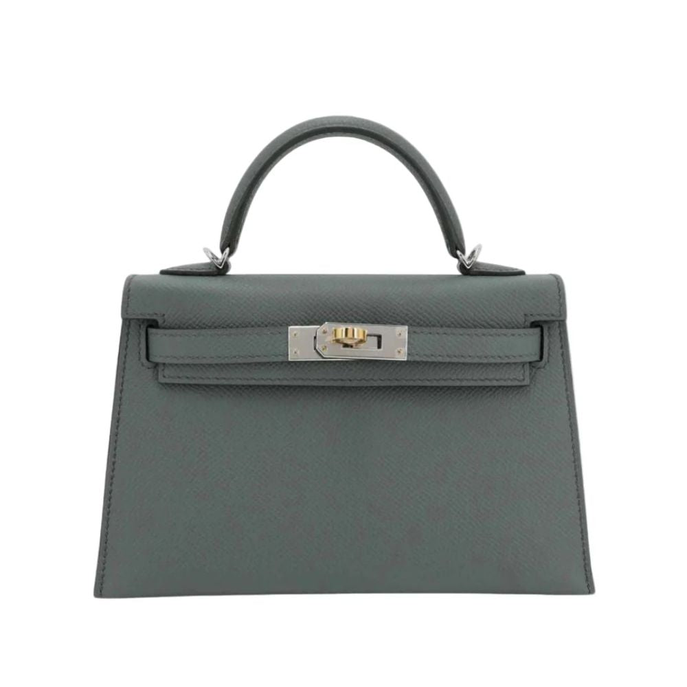 Hermès Mini Kelly II Vert Amande Epsom Leather Bag Rare Electrum Hardware